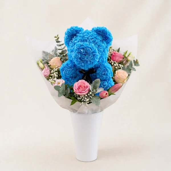 Bouquet ours bleu Bouquet ours bleu (couleurs aux choix)