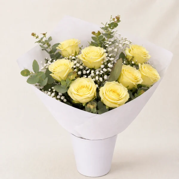 bouquet roses jaunes Bouquet de roses douces (couleur au choix)