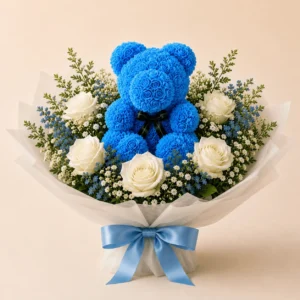 Bouquet naissance ours bleu. Bouquet naissance ourson (couleurs aux choix)