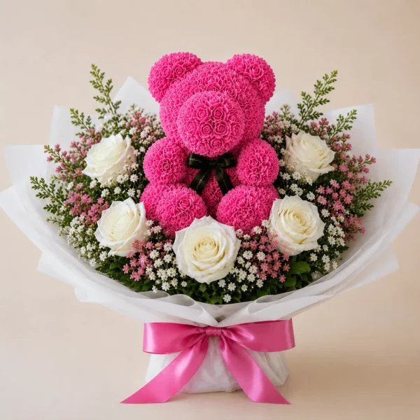 Bouquet naissance ours rose. Bouquet naissance ourson 40 CM
